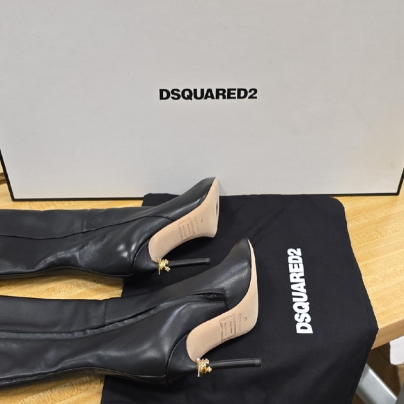 Dsquared2 Black Over the Knee Women's Leather Boots - Picture 8 of 12